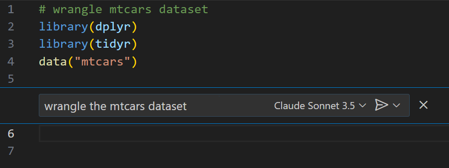 inline chat view of Positron Assistant